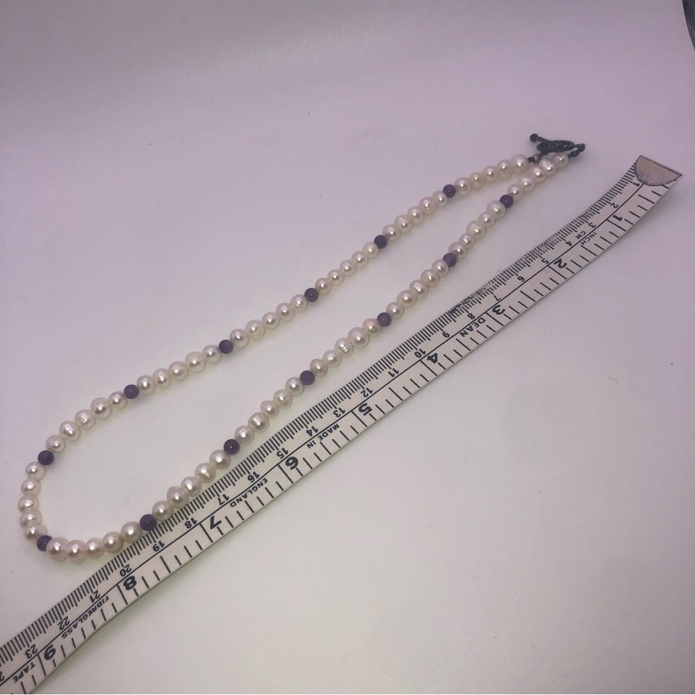 freshwater Pearl & Amethyst Bead Necklace Silver Tone Toggle Clasp Approx 17” - Picture 6 of 6